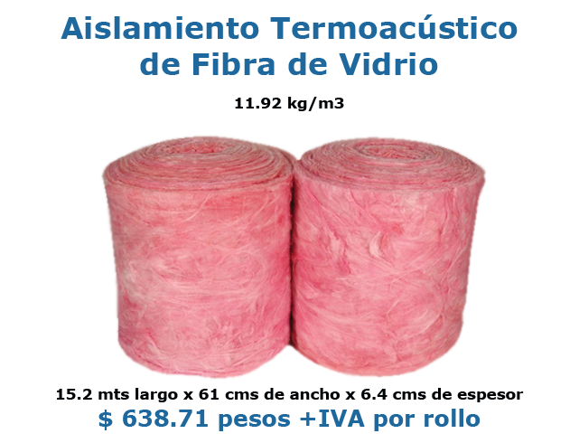 Aislamiento Termoacústico de Fibra de Vidrio 11.92 kg/m3